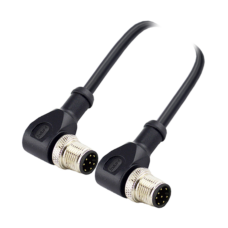 M12 8pins A code male right angle to male right angle molded cable,unshielded,PUR,-40°C~+105°C,24AWG 0.25mm²,brass with nickel plated screw